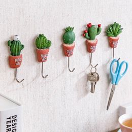 Hooks 1 PC Plant Shape Door Hanger Clothes Hangers Kawaii Cactus Resin Stainless Steel Hook Magnetic Sundries S