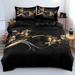 Bedding sets Classic Duvet Cover Sets Flower Blue Gold King Queen Full Twin Double Quilt Covers Pillowcases Bed Linens Set 260x220cm 221129