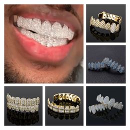 Iced Out Cubic Zircon Dental Grills Body Jewellery Real Gold Punk Hip Hop Jesus Mouth Fang Grillz Brace Full Diamond Vampire Tooth Cap Cosplay Party Rapper Gifts