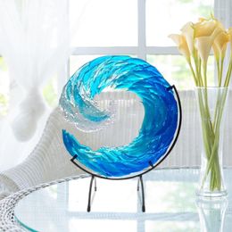 Christmas Decorations Unique Ocean Wave Fused Sculpture Gradient Blue Decoration Home Ornament Waves Art Crafts Drop