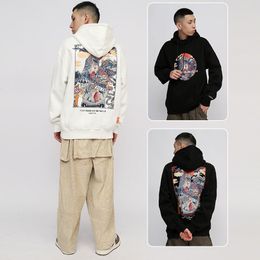 Men's Hoodies Sweatshirts Chinese Style Streetwear Mens Harajuku Unicorn Printed Hip Hop Casual Fleece Thick Loose Hooded Pullover 221129