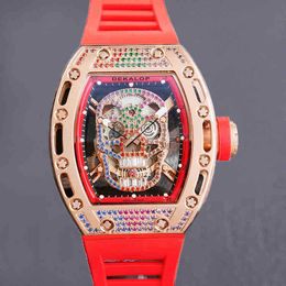 Multi-function Superclone Skull Colour Diamond Inlaid Personalised Large Dial Wine Barrel Full-automatic Mechanical Watch Fashion