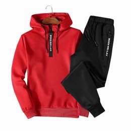 NEU Casual Trainingsanzug Männer Kapuze -Fleece -Sets Hoodies Joggshose Sping Mens Sportswear Loose Jogger Set Solid Color Sports Anzug