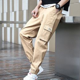 Men's Pants 2022 Solid Color Plaid Mens Joggers Casual Multi Pocket Tooling Korean Style Men's Luxury Clothing Workwear Work Overalls