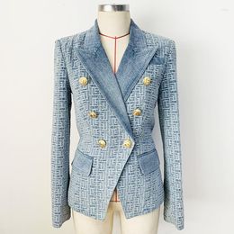 Women's Suits M GIRLS Est Fashion 2022 Designer Jacket Women Slim Fitting Double Breasted Lion Buttons Geometric Denim Blazer