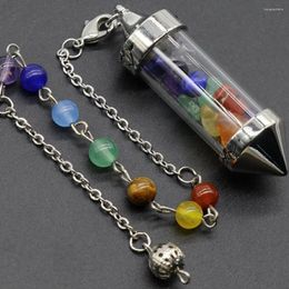 Chains 6pcs/lot Natural Gems Gravel Stone Reiki Wishing Bottle Energy Pendulum 7 Chakra Healing Amethysts Pendant Necklace Jewelry Free