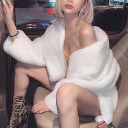 Women's Fur White Jackets Coats Women Elegant Faux For Winter 2022 Fashion Female Furry Outwear