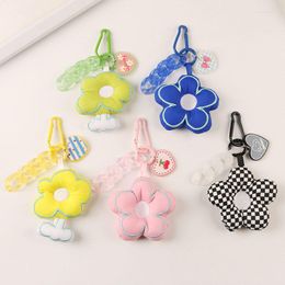 Keychains Creative Sakura Fabric Flower Keychain Jewellery Lanyard Girl Boy Couple Gift Peach Heart Chain Keyring Headset Pendant Decorate