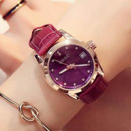 Wristwatches Guou Day Date Genuine Leather Strap Woman Casual Quartz Clocks Lady Sports Watches Simple Wristwatch Relogio