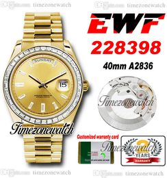 EWF V2 DayDate 228396 A2836 Automatic Mens Watch 40 YG Diamonds Bezel Champagne Baguette Diamond Dial President Bracelet Same Serial Card Super Timezonewatch D4