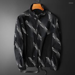 Men's Jackets Stand Collar Male Luxury Allover Printed Zipper Casual Mens Coats Fashion Loose Black Business Man Jacket 4XL