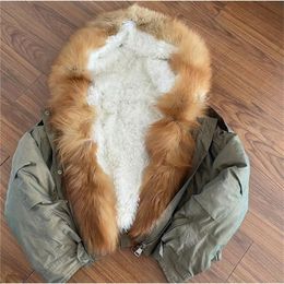 Womens Fur Faux Fur Winter Women Fur Collar Liner Real Rabbit Hair Multi Pocket Short Jacket Cotton Hooded Casual Coat 220930