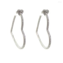 Hoop Earrings Double Heart Shaped Cute Lovely Huggie Earring For Women Silver Color Delicate Dainty Cz Fashion Jewelry