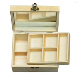 Jewelry Pouches Natural Plain Wood Box Wooden Decoupage Storage With Mirror Tray