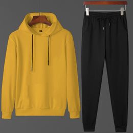 New Men Casual Sets Harajuku Spring Autumn Men's Sportswear Tracksuits Solid Hoodies Pants Two Piece Outfit Set Hip Hop Clothing