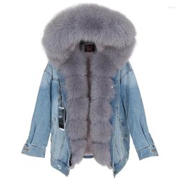 Women's Fur Women's & Faux 2022 Winter Denim Jacket Women Real Coat Fashion Warm Lady Parka Short