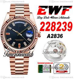 EWF DayDate 40 228235 A2836 Automatic Mens Watch Rose Gold Fluted Bezel Black Colors Baguette Diamond President Bracelet Same Serial Card Super Timezonewatch E5