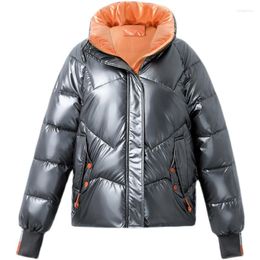 Women's Trench Coats 2022 Casual Silver Bomber Cotton-padded Jacket Women's Clothing Autumn Winter Shiny Short Parkas Quilted 31