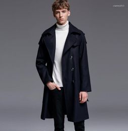 Trench da uomo Moda Casual Cappotto di lana Uomo Cappotto doppio petto Uomo Cashmere Casaco Masculino Inverno Erkek Inghilterra