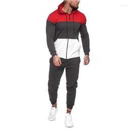 Men's Tracksuits Men's Men Long Sleeve Trouser Suit Outfit Colour Matching Tight Sports Set Zipper Elastic Hoodie Pants Fall Outfits