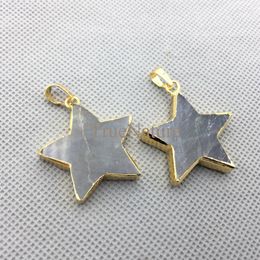 Pendant Necklaces Fashion Jewelry Vintage Star Type Nature Labradorite Pendants Charms With Gold Finish Trims Single Bail In 30mm PM4339