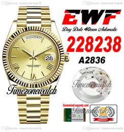 EWF DayDate 228238 A2836 Automatic Mens Watch Yellow Gold Fluted Bezel Champagne Roman Dial President Bracelet Same Serial Card Super Edition Timezonewatch B2