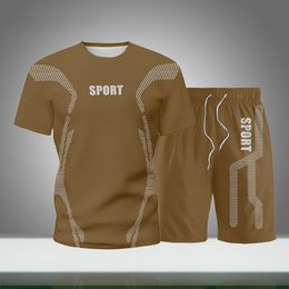 Summer New Men Sets Short Sleeved T-shirt Shorts 2PCS Mens Running Casual Loose Tracksuit Printing Sportswear Sweatsuit O-Neck