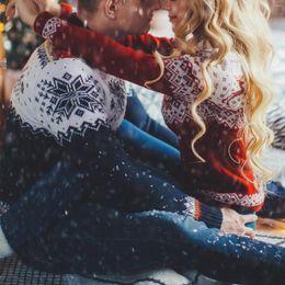 Women's Sweaters Christmas Couple Knitted Sweater Elk Print Turtleneck Warm Knitwear Long Sleeve Pullover Jumper Men Women Outfit 2022