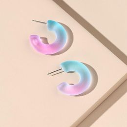 Hoop Earrings Korea Colourful Acrylic For Women Vintage Geometric C Shaped Dangle