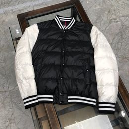 Puffer Down Bomber Winter Coat Baseball Jacket Warm Outwear Men Classic Style Pockets Jacket White Black