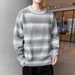Men's Sweaters Men's Sweater Crew Neck Pullover Bottoming Shirt Gradient Striped Colorblock Knit Top