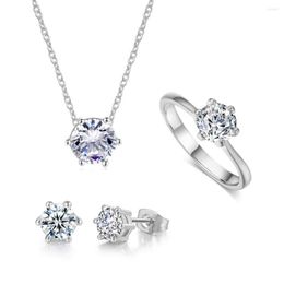 Necklace Earrings Set Classic Wedding For Women Moissanite Crystal Gold Color Ring Fashion Marriage Accessories S553