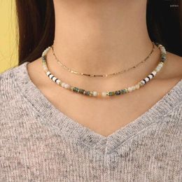 Choker Bohemia Natural Stone Beaded Necklace For Women Fashion Short Multi-layered Gold-plated Copper Female Neck Chains Party Jewellery