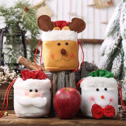 Christmas Decorations Candy Holder Bag Drawstring Cartoon Plush Toilet Roll Paper Cover Decor Festival Snack Gift Storage Organiser SEC88