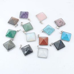 Pendant Necklaces 6Pcs/Lot Pyramid Pendants Natural Stone Square Amethysts Crystal Quartz Rhodonite Charms Hanging Jewelry For Women Men