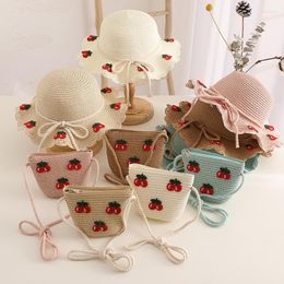 Hats Summer Baby Cute Cherry Breathable Hat Straw Handbag Bags Kids Boy Girls Sun Visor UV Protection Panama Beach Gorras