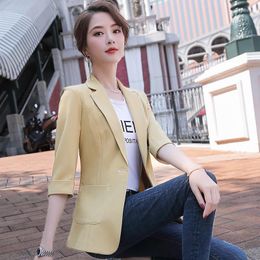 Women's Suits Fashion Casual Women Blazers And Jackets Half Sleeve Slim Office Ladies Work Wear Clothes OL Styles Yellow