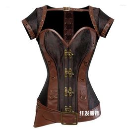 Women's Shapers Women's Plus Size Vintage Pu Leather Steampunk Corsets Brown Buckles Pirate Corset Bustier Basques Gothic Punk Corselet