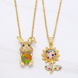 Pendant Necklaces FLOLA Gold Chain Multicolor Necklace Copper Zircon Clear Stones Flower Plated Girl Jewelry Nkea028