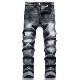 Рэтэтч -печатные мужские ретро черные джинсы Осенние панк -стройные хлопковые джинсовые брюки модная случайная уличная одежда панталоны Вакерос