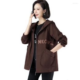 Women's Trench Coats Women's Spring Korean Windbreaker Womens Long Workwear Outerwear Fashion Casual Hooded Coat Plus Size Female