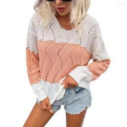 Women's Sweaters Autumn Women Sweater Plus Size Long Sleeve Colour Block Hollow Out Winter O Neck Elegant Knitted Pullovers Tops 2022