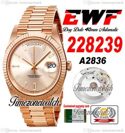 EWF DayDate 40 228235 A2836 Automatic Mens Watch Rose Gold Fluted Bezel Champagne Baguette Diamond Dial President Bracelet Same Serial Card Super Timezonewatch B2