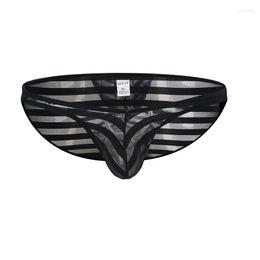 Underpants Men Sexy Briefs Ultra Thin Underwear Mini Bikini Jockstraps See Through Striped Male Triangle Panties Hombre