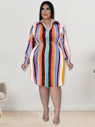 Plus Size Dresses Shirt Dress Women Bandage Corset Hollow Ropa Mujer Autumn Striped Print Sexy Oversize Office Lady 2022