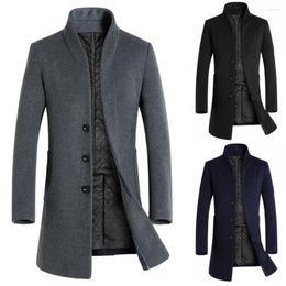 Men's Jackets Men Coat Warm Solid Color Stand Collar Long Sleeve Single-breasted Thick Winter Buttons Jacket For Work Office Male Clothing