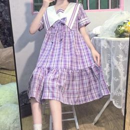 Clothing Sets Japanese Sailor Collar Sweet Navy Style Long With Short Sleeve Cute JK Plaid Dress Women's 2022 Summer Uniform