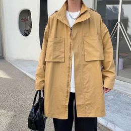 Men's Trench Coats Autumn Khaki/Black Coat Men Fashion Pocket Oversized Casual Long Korean Loose Windbreaker Jacket Mens Overcoat