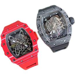 Watches Wristwatch Luxury Richa Milles Designer Red Red Devil Men's Fully Automatic Mechanical Watch Carbon Fiber Hollow Out Tape Luminous D25N