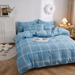 Bettw￤schesets Baumwollblau Plaidbett Bettw￤sche moderne weiche Bettdecke -Abdeckungsabdeckung Single -Doppel -Quilt -Abdeckungen mit Bl￤ttern Kissenbezug